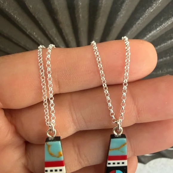 Zuni Multi Stones inlay Pendant Necklace - Picture 2 of 5